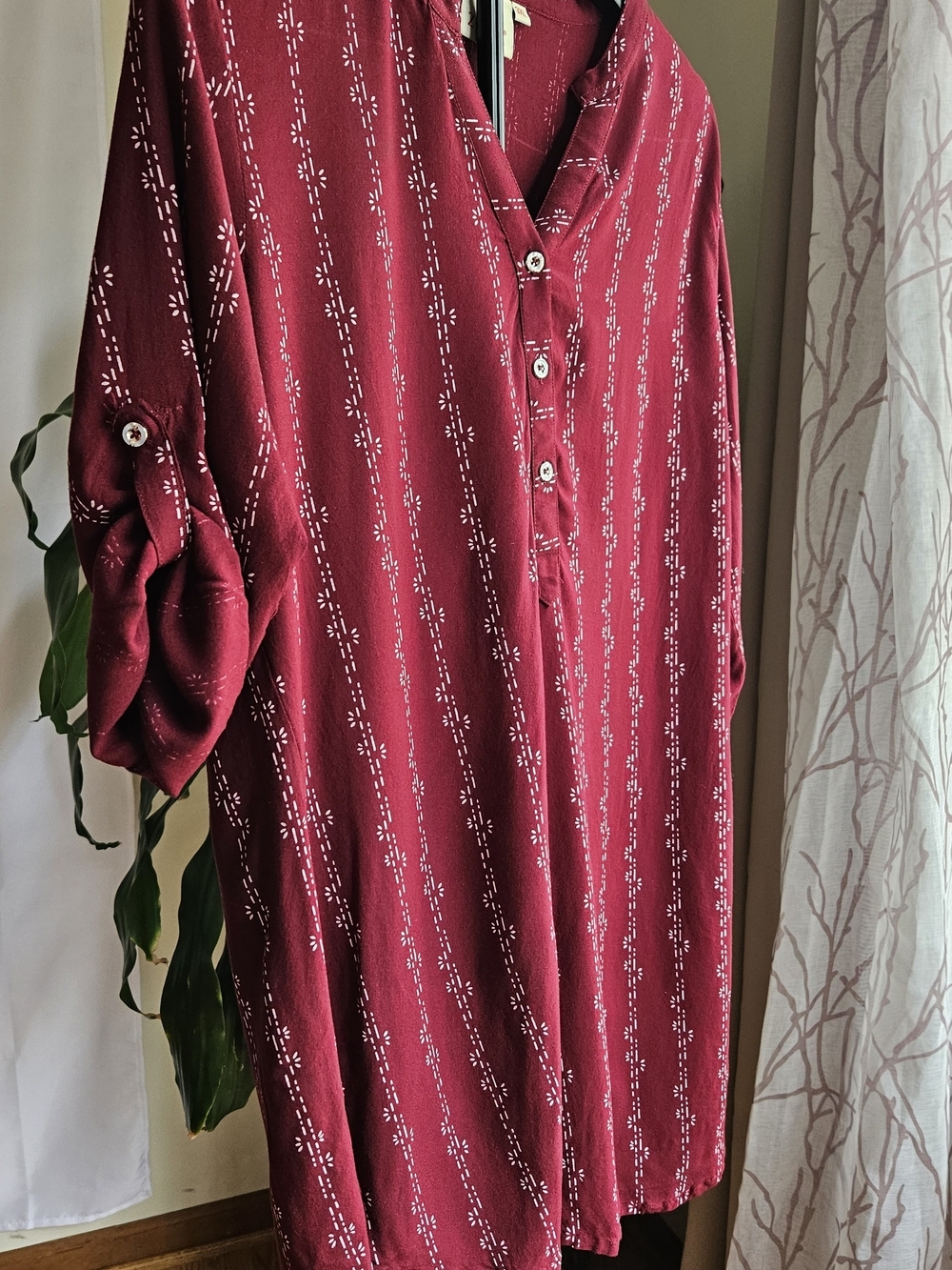 Zola Maroon Printed Henley Tunic Blouse - Picture 7 of 11